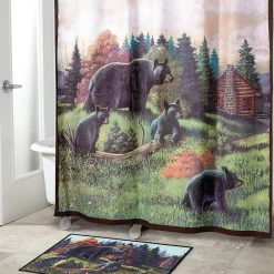Avanti Black Bear Lodge Fabric Shower Curtain