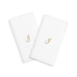 Linum Home Textiles Gold-Tone Script Denzi Single Letter 2-pack Monogram Hand Towel