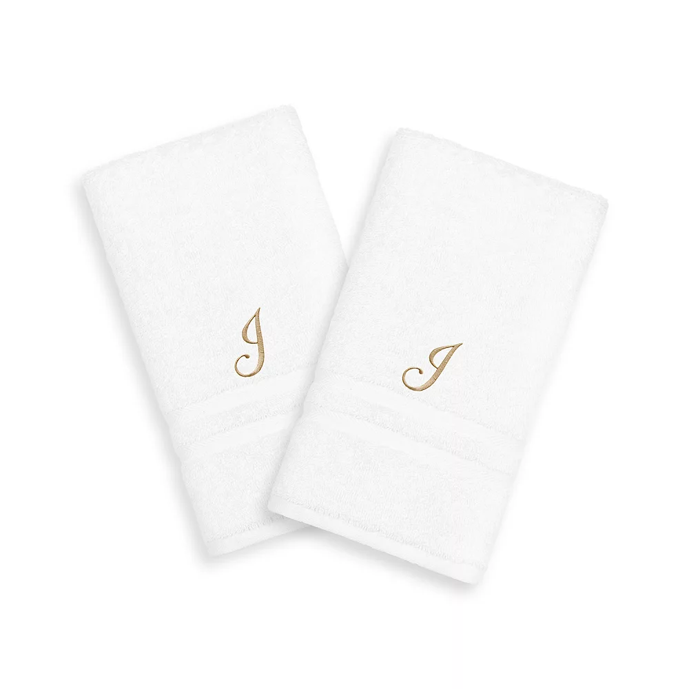 Linum Home Textiles Gold-Tone Script Denzi Single Letter 2-pack Monogram Hand Towel