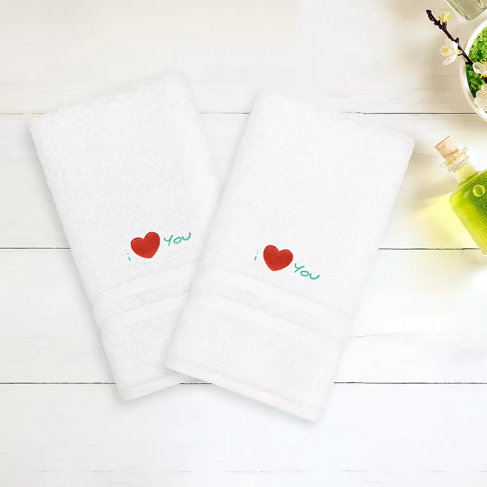 Linum Home Textiles "I Love You" Embroidered 2-pack Hand Towels - Image 2