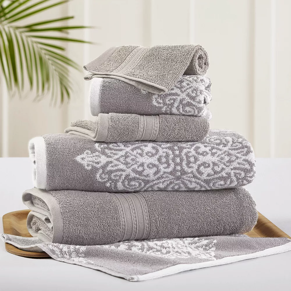 Allure Home Creations Allure 6-piece Artesia Damask Reversible Jacquard Bath Towel Set 1 Allure Home Creations Allure 6-piece Artesia Damask Reversible Jacquard Bath Towel Set