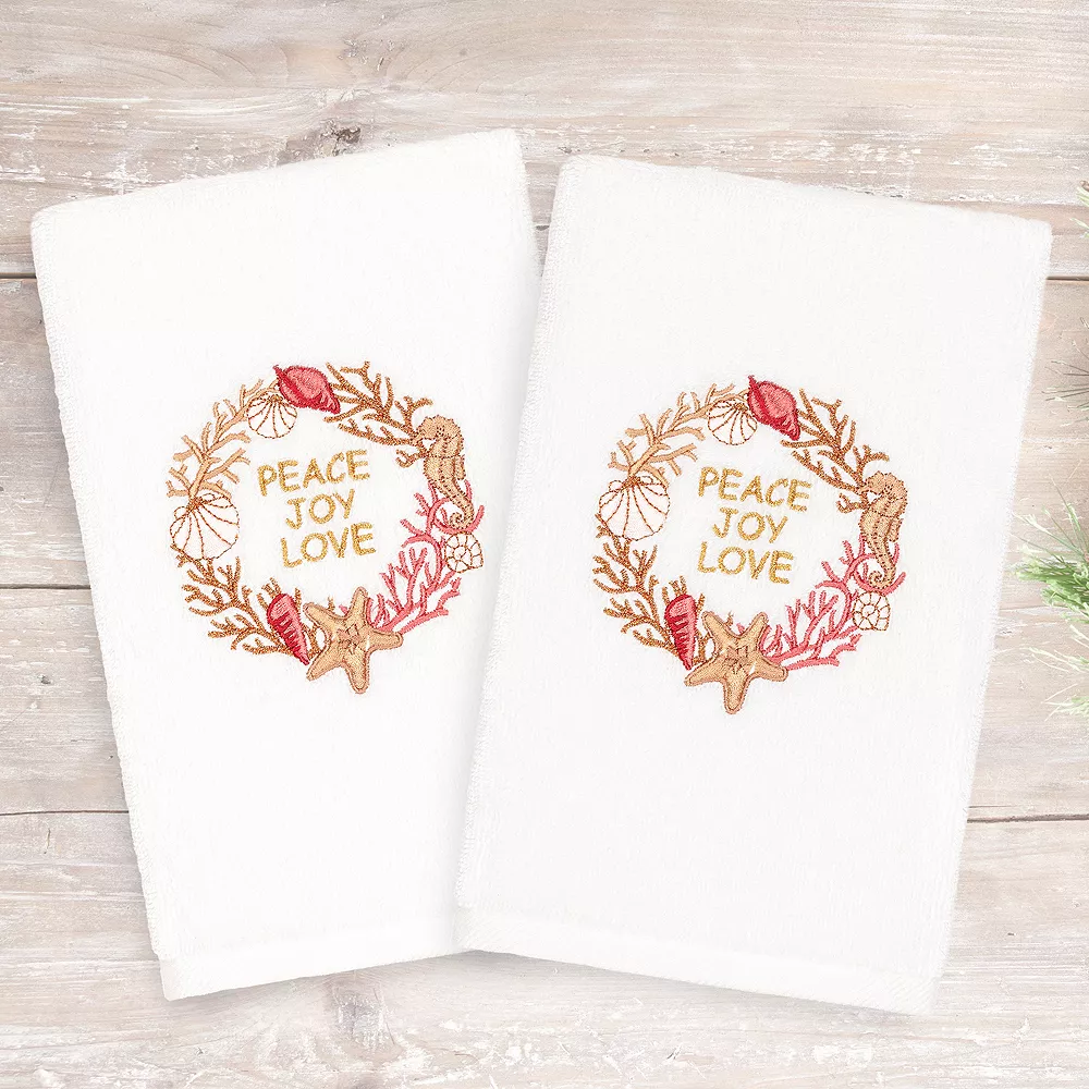 Linum Home Textiles Christmas 2-pack Peace Embroidered Luxury Turkish Cotton Hand Towels - Image 2
