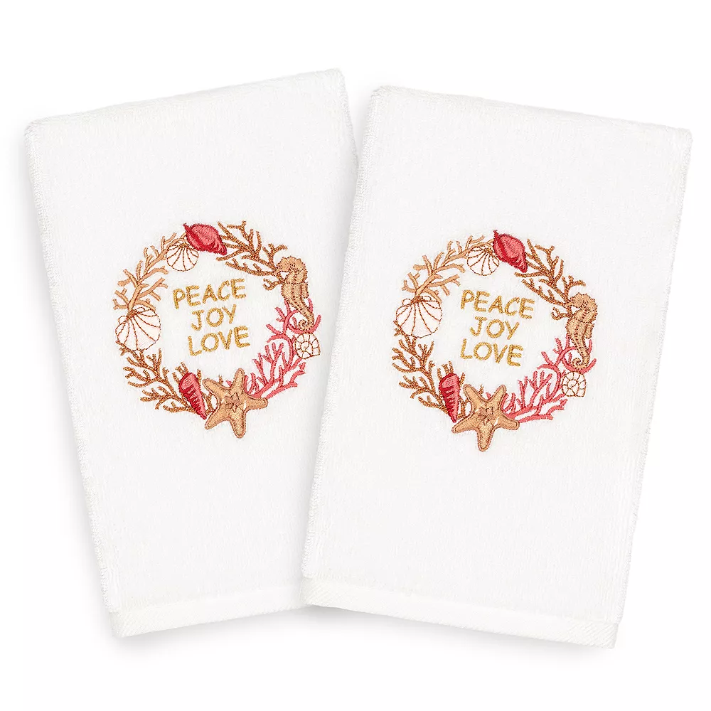 Linum Home Textiles Christmas 2-pack Peace Embroidered Luxury Turkish Cotton Hand Towels