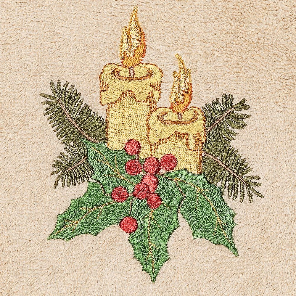 Linum Home Textiles Christmas 2-pack Candles Embroidered Luxury Turkish Cotton Hand Towels - Image 3