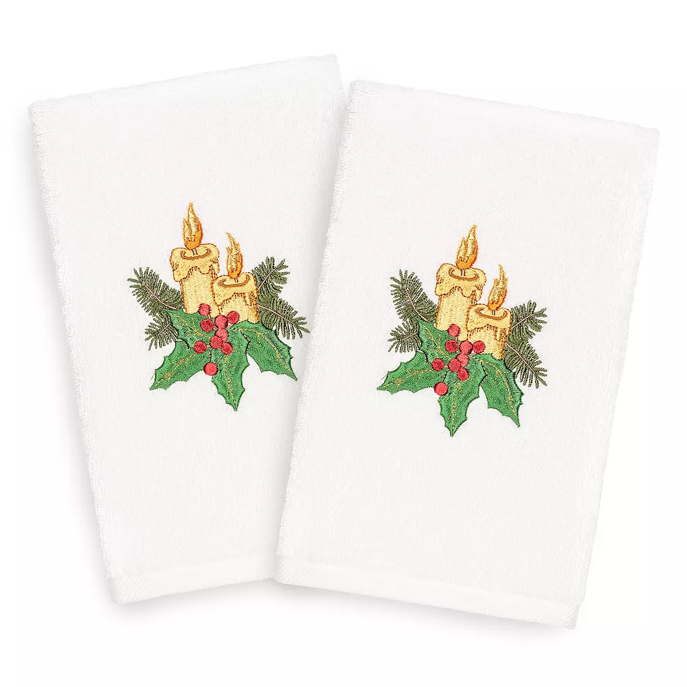 Linum Home Textiles Christmas 2-pack Candles Embroidered Luxury Turkish Cotton Hand Towels