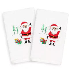 Linum Home Textiles 2-pack Christmas Santa Waving Embroidered Hand Towel Set