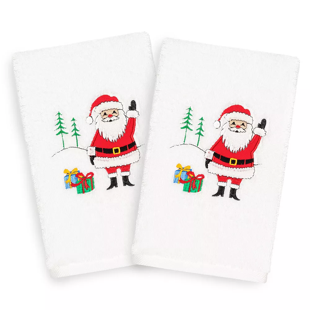Linum Home Textiles 2-pack Christmas Santa Waving Embroidered Hand Towel Set