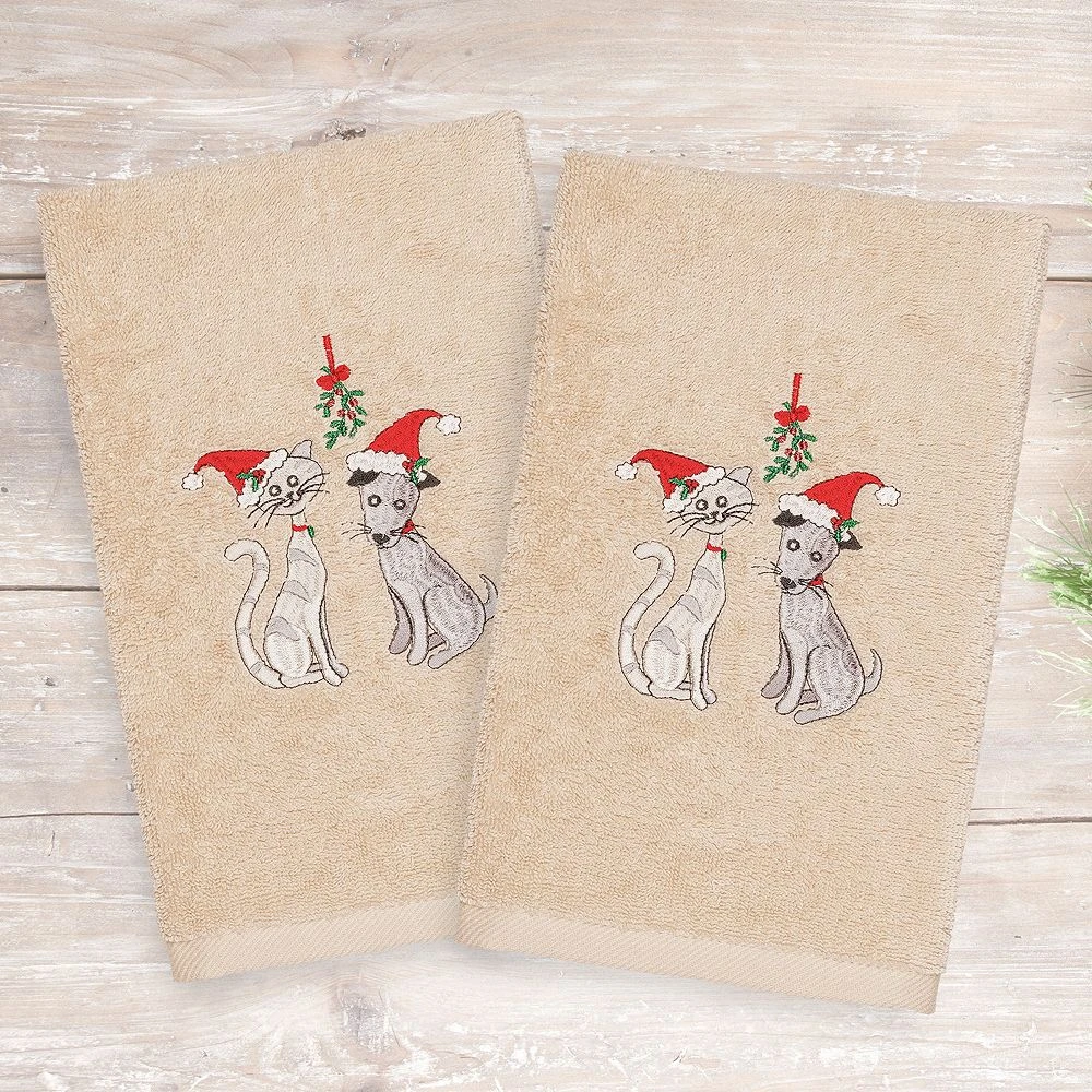 Linum Home Textiles Christmas 2-pack Cute Couple Embroidered Luxury Turkish Cotton Hand Towels - Image 2