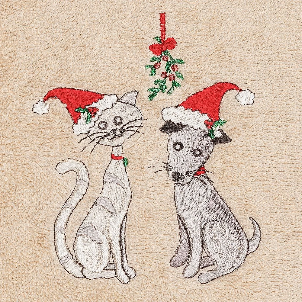 Linum Home Textiles Christmas 2-pack Cute Couple Embroidered Luxury Turkish Cotton Hand Towels - Image 3