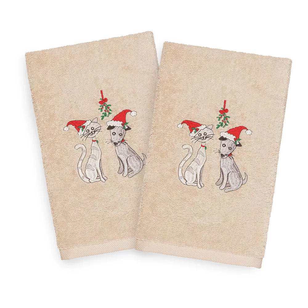 Linum Home Textiles Christmas 2-pack Cute Couple Embroidered Luxury Turkish Cotton Hand Towels