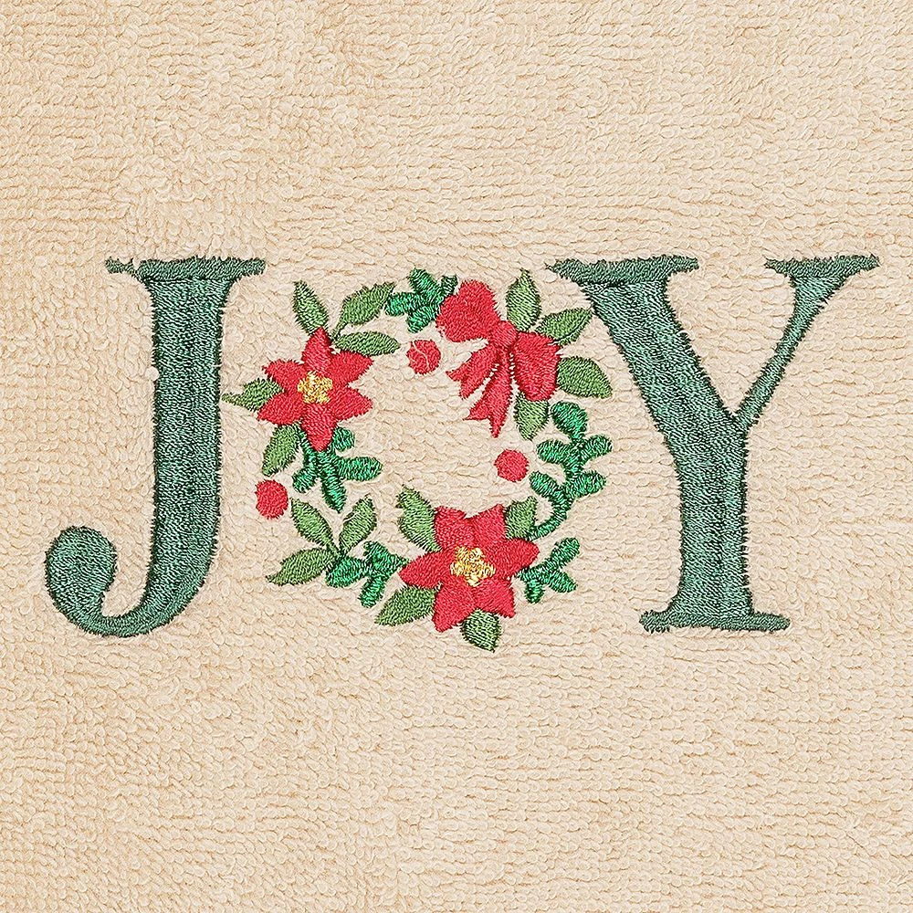Linum Home Textiles Christmas 2-pack Joy Embroidered Luxury Turkish Cotton Hand Towels - Image 3