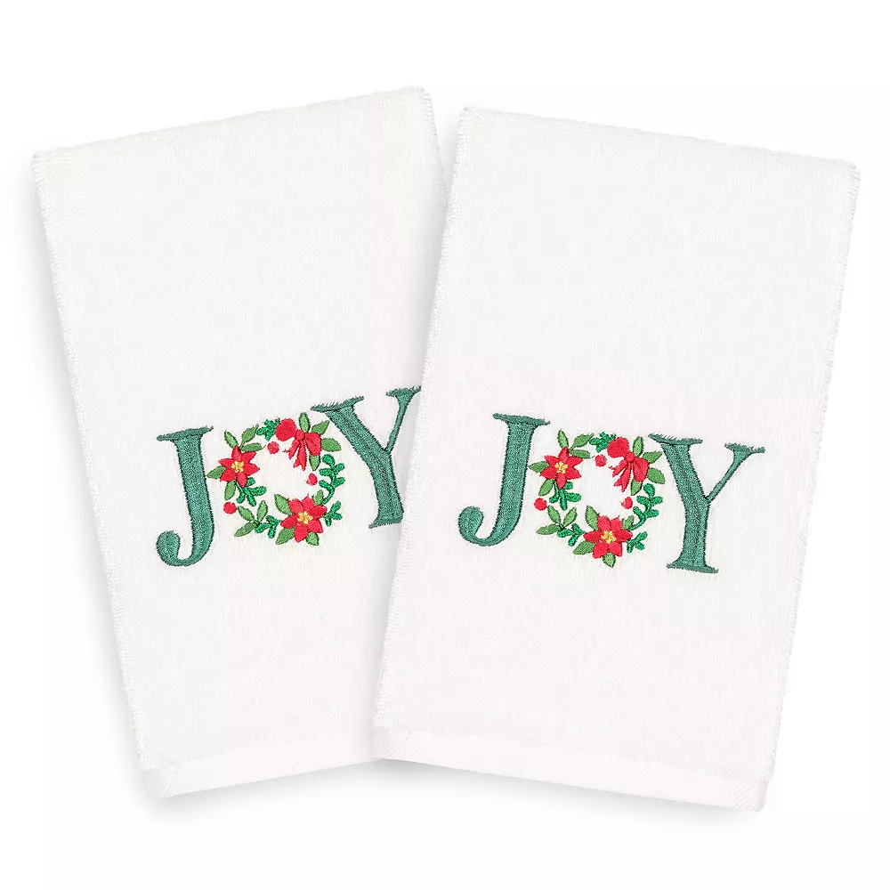 Linum Home Textiles Christmas 2-pack Joy Embroidered Luxury Turkish Cotton Hand Towels