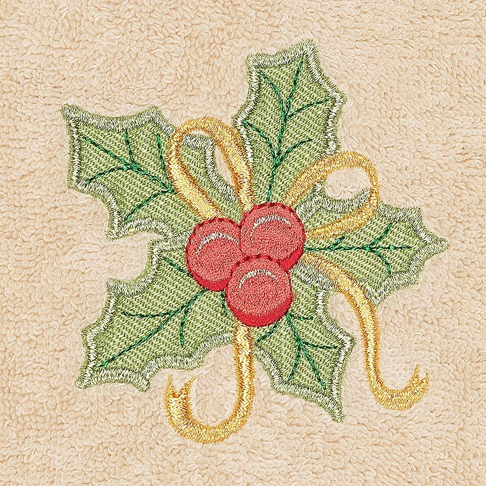 Linum Home Textiles Christmas 2-pack Holly Bunch Embroidered Luxury Turkish Cotton Hand Towels - Image 3