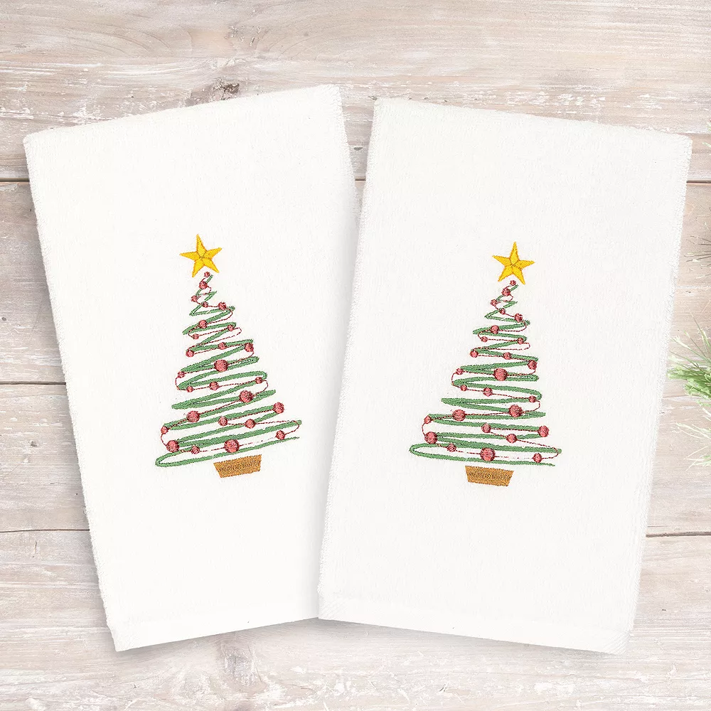 Linum Home Textiles Christmas 2-pack Tree Embroidered Luxury Turkish Cotton Hand Towels - Image 2