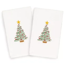 Linum Home Textiles Christmas 2-pack Tree Embroidered Luxury Turkish Cotton Hand Towels
