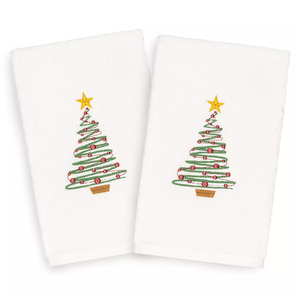 Linum Home Textiles Christmas 2-pack Tree Embroidered Luxury Turkish Cotton Hand Towels