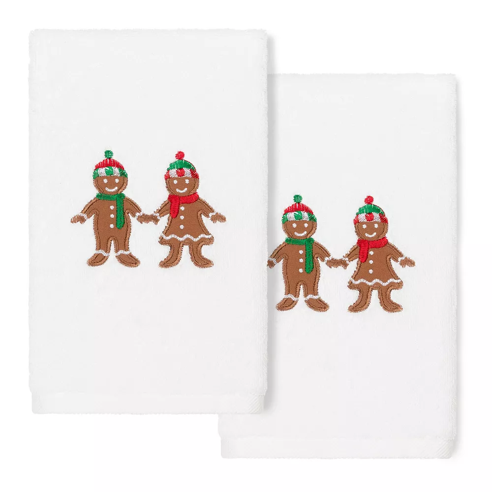 Linum Home Textiles Christmas 2-pack Gingerbread Embroidered Luxury Turkish Cotton Hand Towels