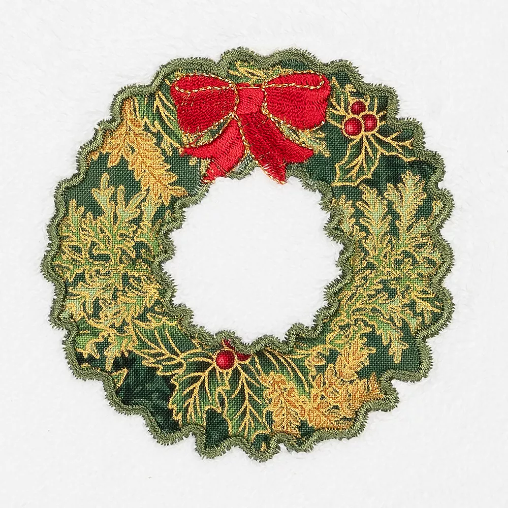 Linum Home Textiles 2-pack Christmas Wreath Embroidered Hand Towel Set - Image 3
