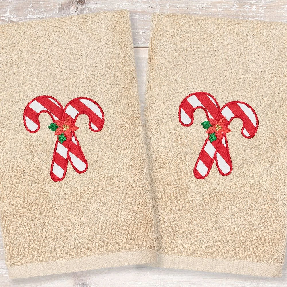 Linum Home Textiles Christmas 2-pack Candy Canes Embroidered Luxury Turkish Cotton Hand Towels - Image 2