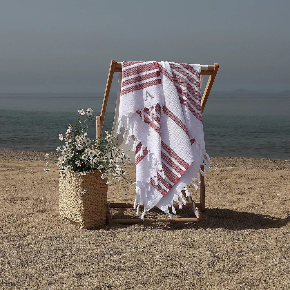 Linum Home Textiles Turkish Cotton Herringbone Personalized Pestemal Beach Towel - Image 2
