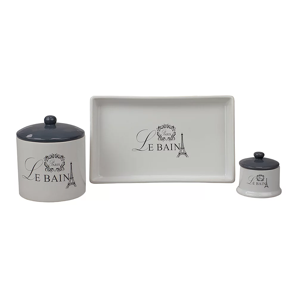 Home Basics Le Bain Paris 2-piece Ceramic Canister Set With Coordinating Ceramic Vanity Tray