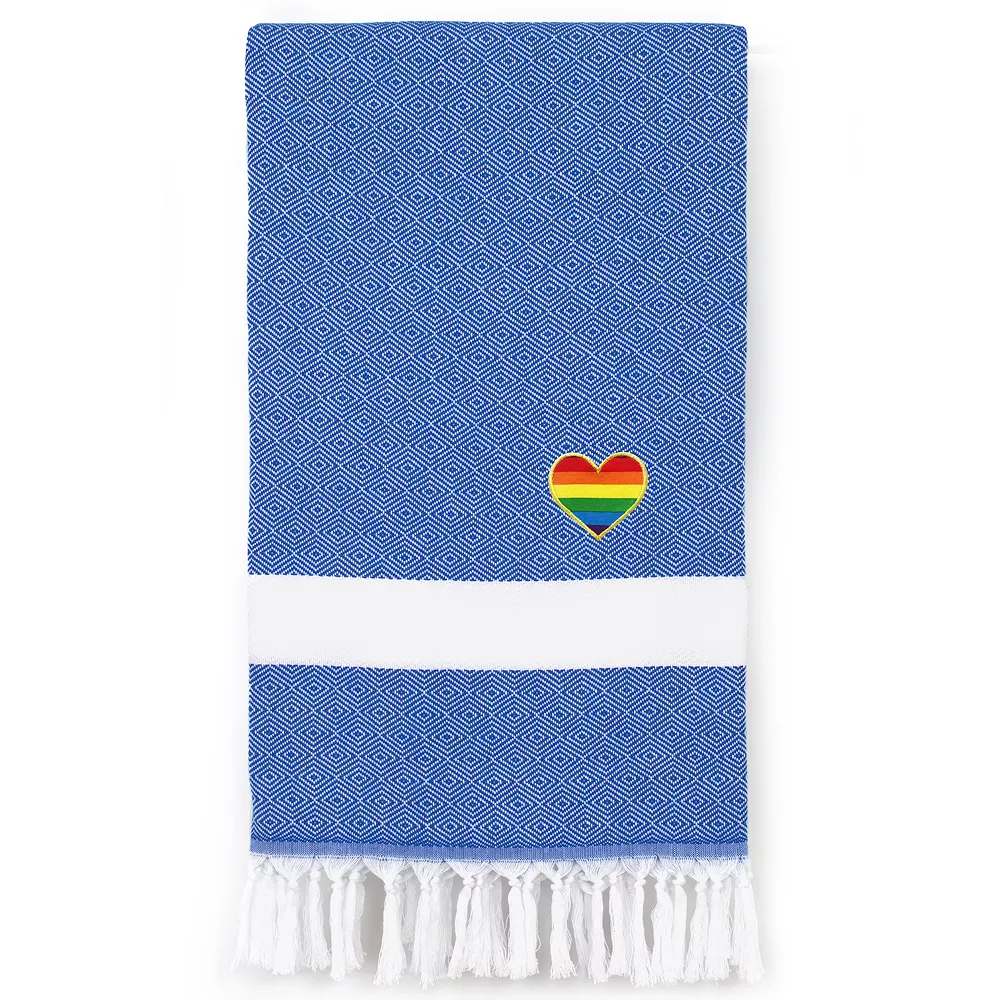 Linum Home Textiles Turkish Cotton Diamond Cheerful Rainbow Heart Pestemal Beach Towel - Image 3