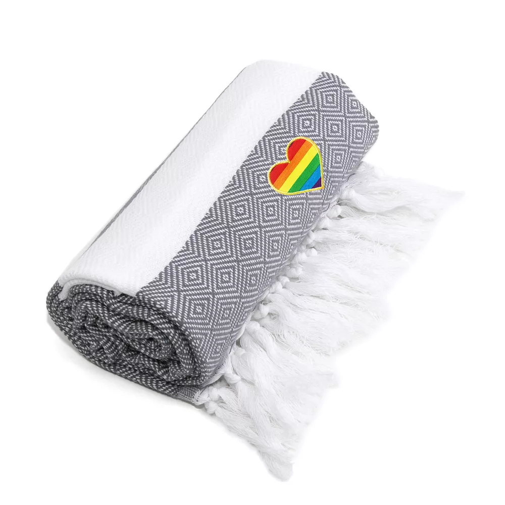 Linum Home Textiles Turkish Cotton Diamond Cheerful Rainbow Heart Pestemal Beach Towel