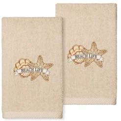 Linum Home Textiles Turkish Cotton Beach Life Embroidered 2-pack Hand Towel Set