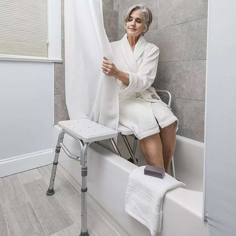 Drive Medical Splash Defense Senior Shower Transfer Bench With Curtain Guard - Image 4