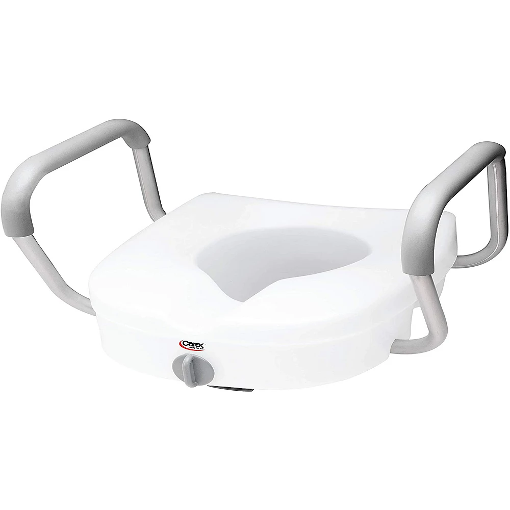 Carex E-Z Lock Raised Toilet Seat With Handles - 5 Inch Toilet Seat Riser With Arms - Fits Most Toilets