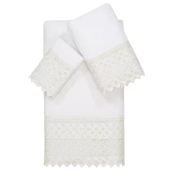 Linum Home Textiles Turkish Cotton Aiden 3-piece White Lace Embellished Towel Set