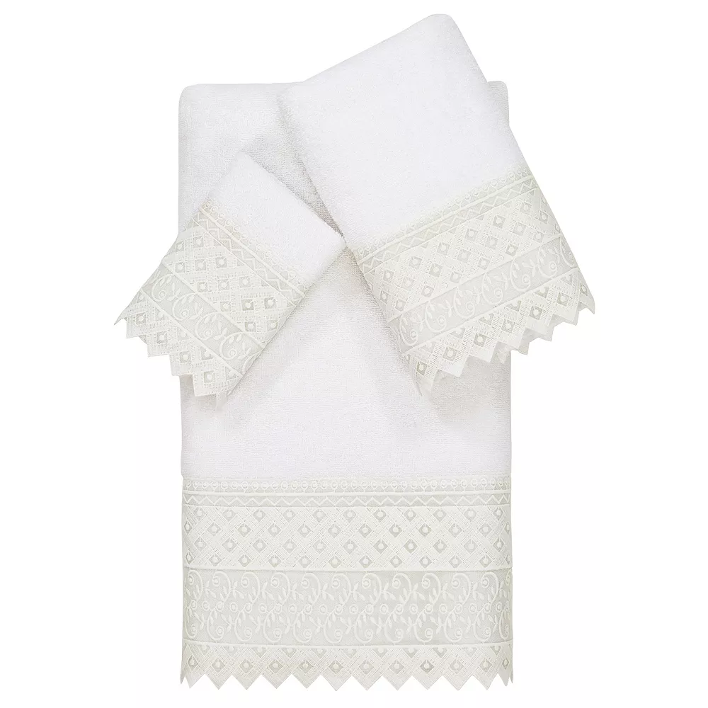 Linum Home Textiles Turkish Cotton Aiden 3-piece White Lace Embellished Towel Set
