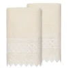 Linum Home Textiles Turkish Cotton Aiden 2-piece White Lace Embellished Hand Towel Set