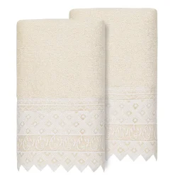 Linum Home Textiles Turkish Cotton Aiden 2-piece White Lace Embellished Hand Towel Set