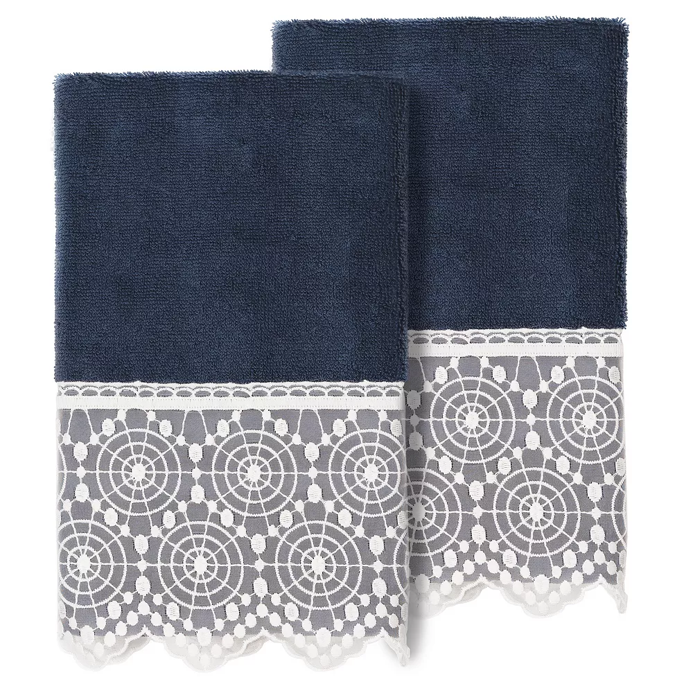 Linum Home Textiles Turkish Cotton Arian 2-piece Cream Lace Embellished Hand Towel Set