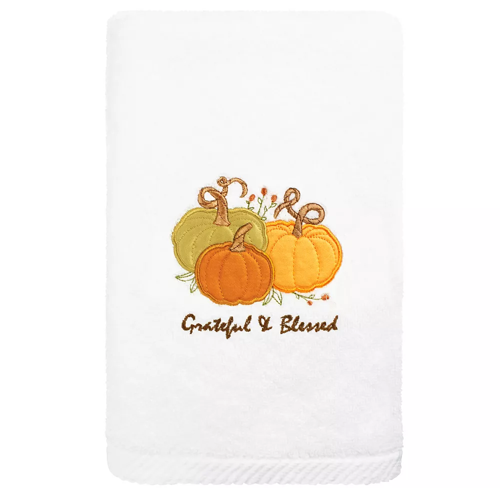 Linum Home Textiles Grateful & Blessed Embroidered Luxury Turkish Cotton Hand Towel
