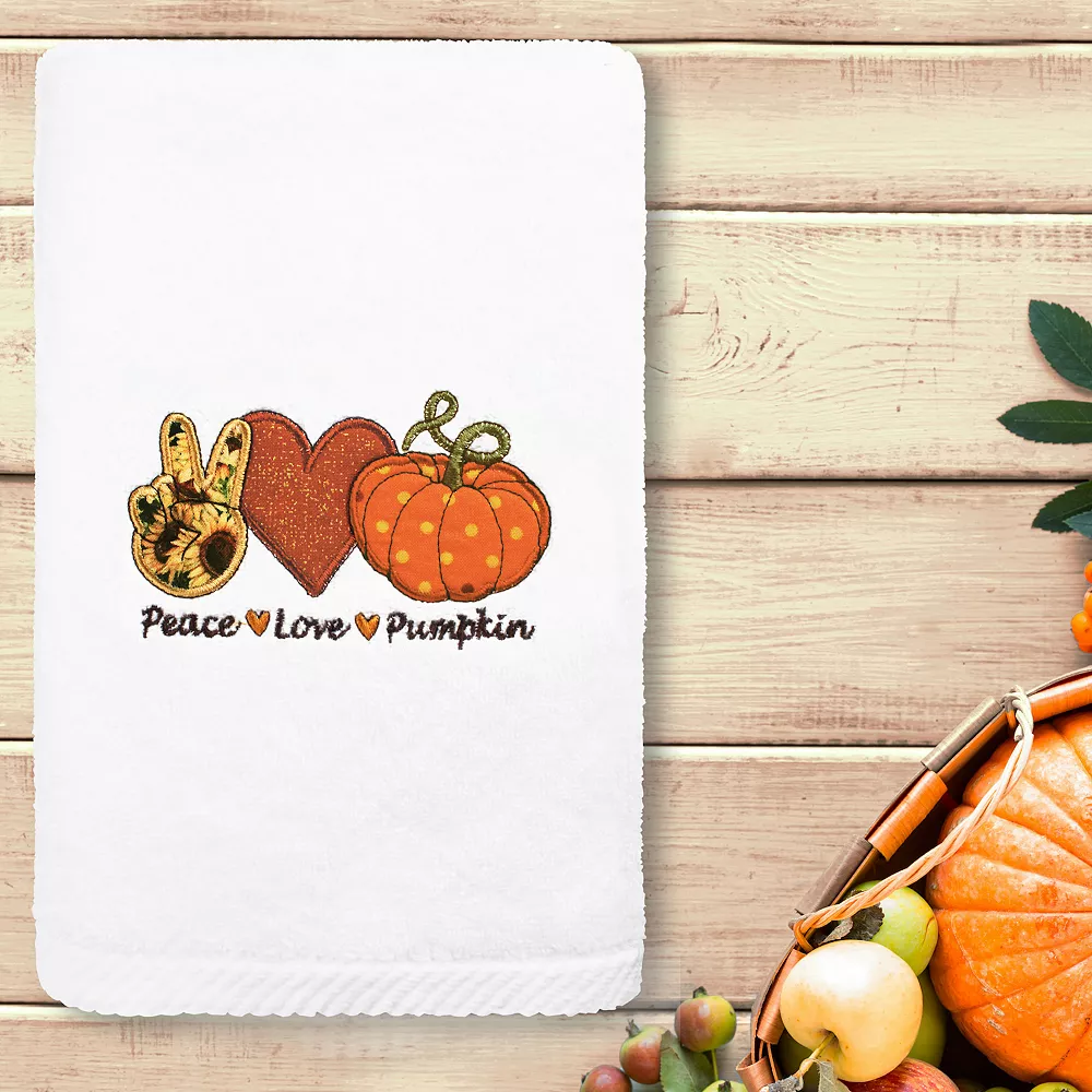 Linum Home Textiles Peace, Love, Pumpkin Embroidered Luxury Turkish Cotton Hand Towel - Image 2