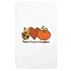 Linum Home Textiles Peace, Love, Pumpkin Embroidered Luxury Turkish Cotton Hand Towel