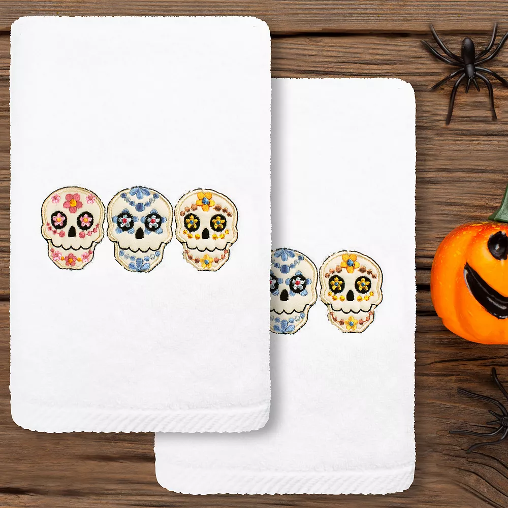 Linum Home Textiles Skulls Embroidered Luxury Turkish Cotton 2-pack Hand Towel Set - Image 2