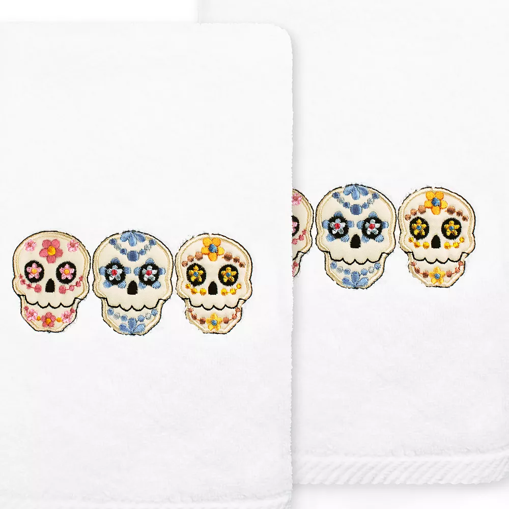 Linum Home Textiles Skulls Embroidered Luxury Turkish Cotton 2-pack Hand Towel Set - Image 3