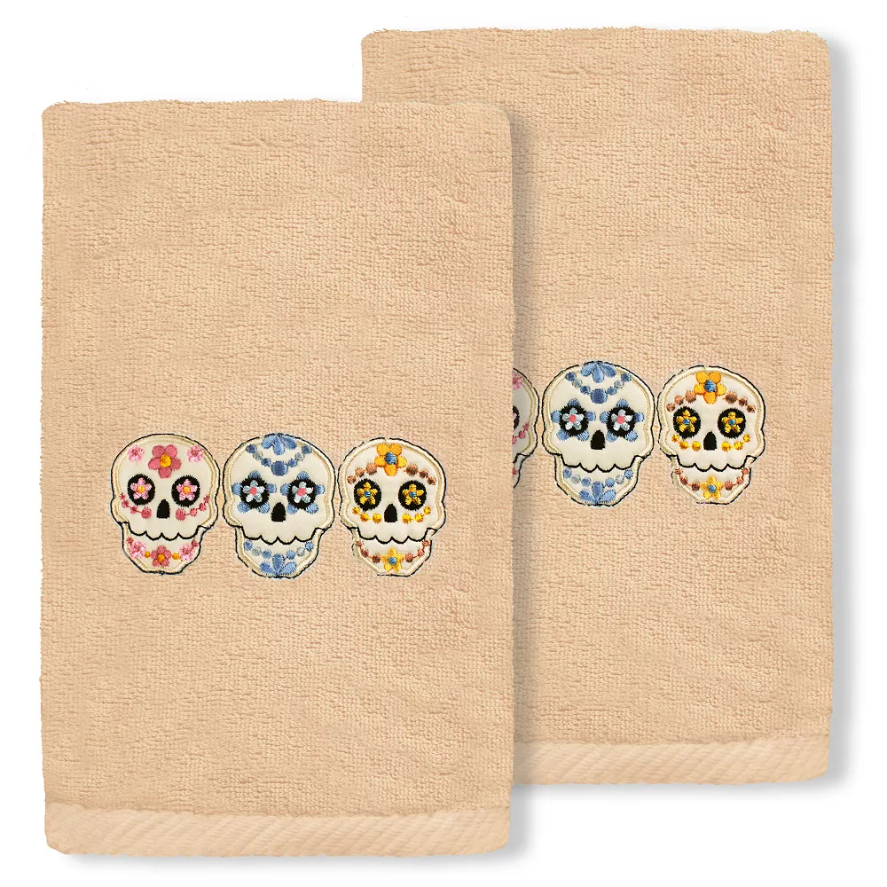 Linum Home Textiles Skulls Embroidered Luxury Turkish Cotton 2-pack Hand Towel Set