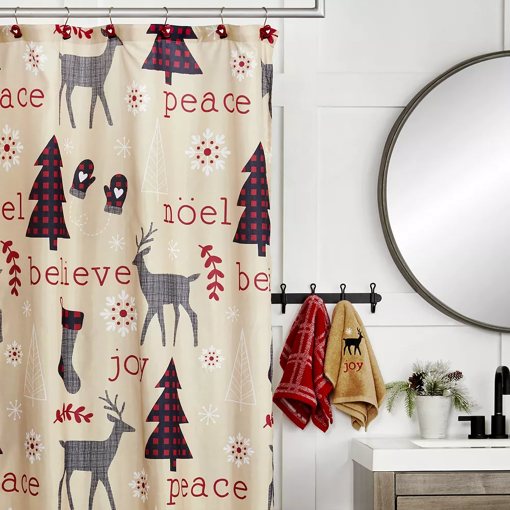 SKL Home Cozy Home Shower Curtain, Curtain Hooks & 2 Hand Towels Set - Image 2