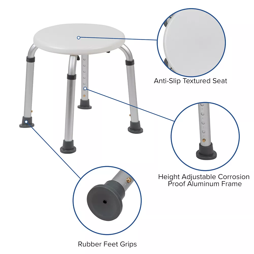 Emma+Oliver Emma And Oliver Tool-Free 300 Lb. Capacity, Adjustable White Bath & Shower Stool - Image 3
