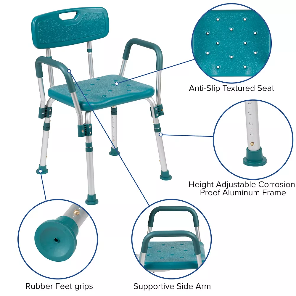 Emma+Oliver Emma And Oliver 300 Lb. Capacity Quick Release Back & Arm Navy Shower Chair - Image 3