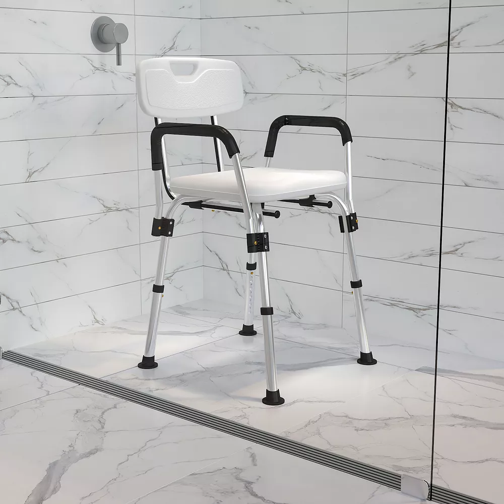 Emma+Oliver Emma And Oliver 300 Lb. Capacity Adjustable White Bath & Shower Chair With Depth Adjustable Back - Image 2