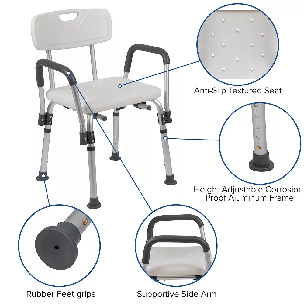 Emma+Oliver Emma And Oliver 300 Lb. Capacity Adjustable White Bath & Shower Chair With Depth Adjustable Back - Image 3