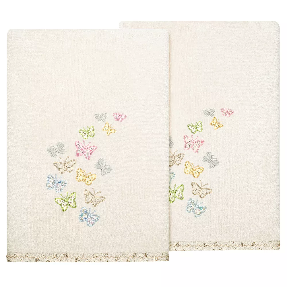 Linum Home Textiles Turkish Cotton Mariposa 2-piece Embellished Bath Towel Set