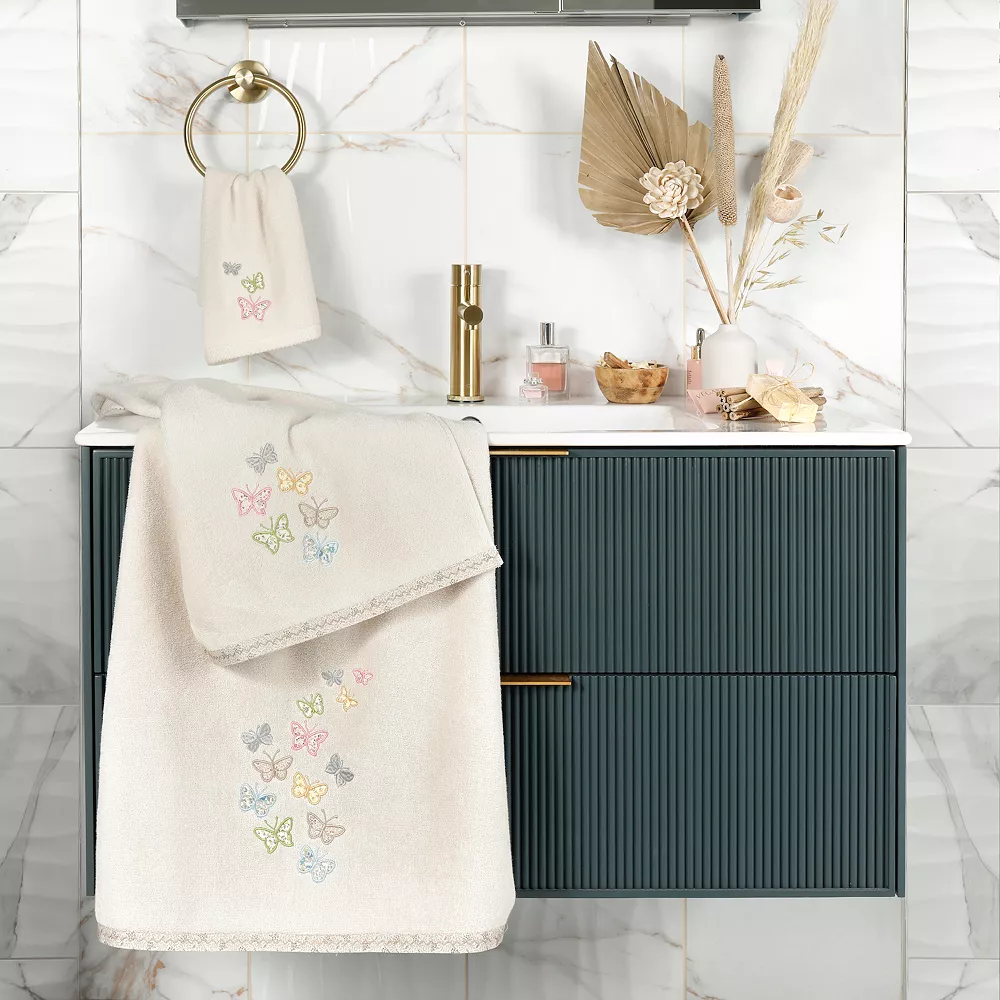 Linum Home Textiles Turkish Cotton Mariposa 2-piece Embellished Hand Towel Set - Image 2