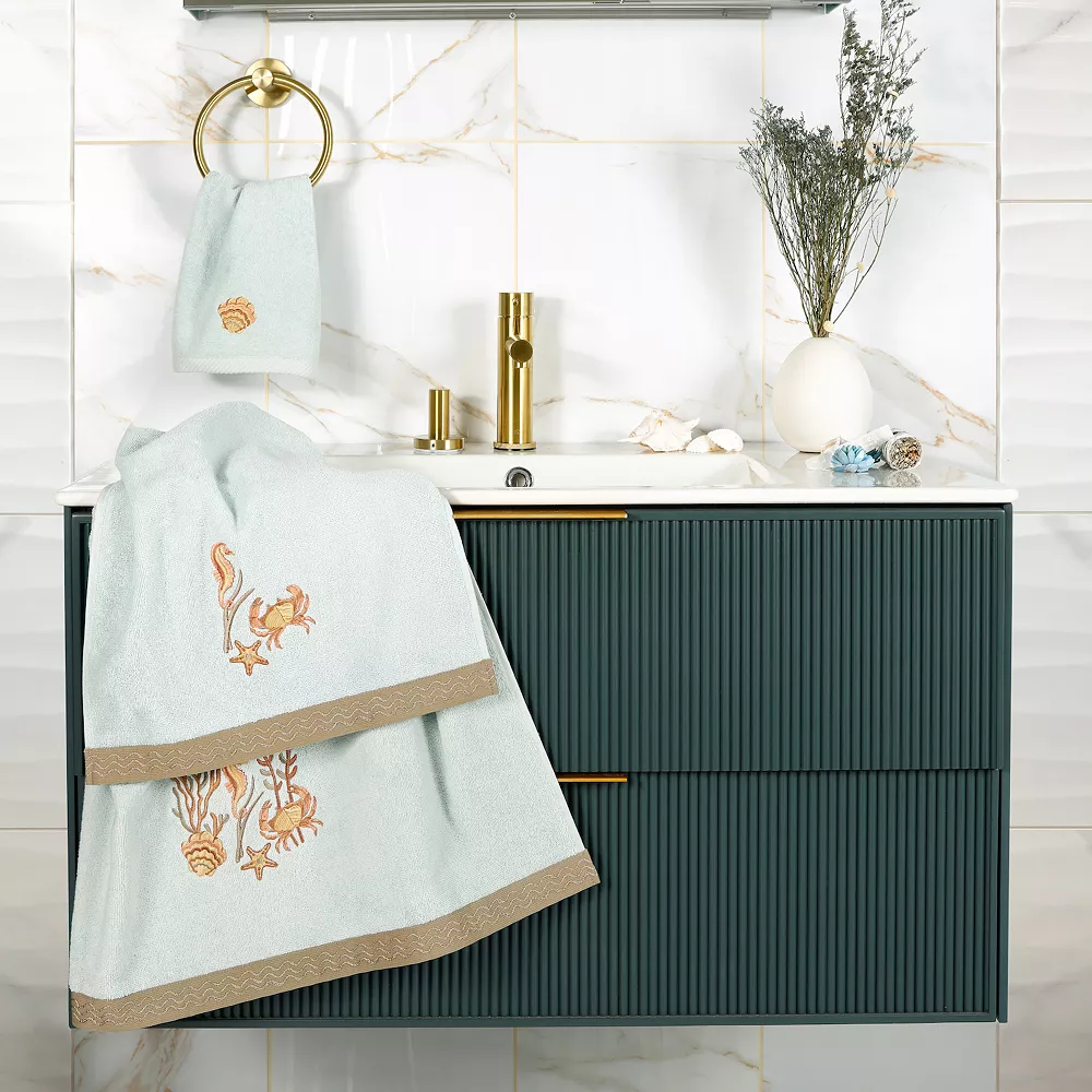 Linum Home Textiles Turkish Cotton Aaron 2-piece Embellished Fingertip Towel Set - Image 2