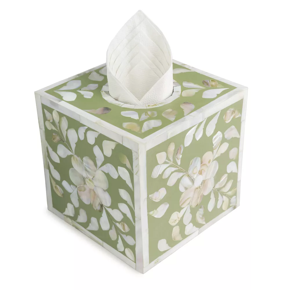 GAURI KOHLI Jodhpur Mother Of Pearl Tissue Box Cover - Olive